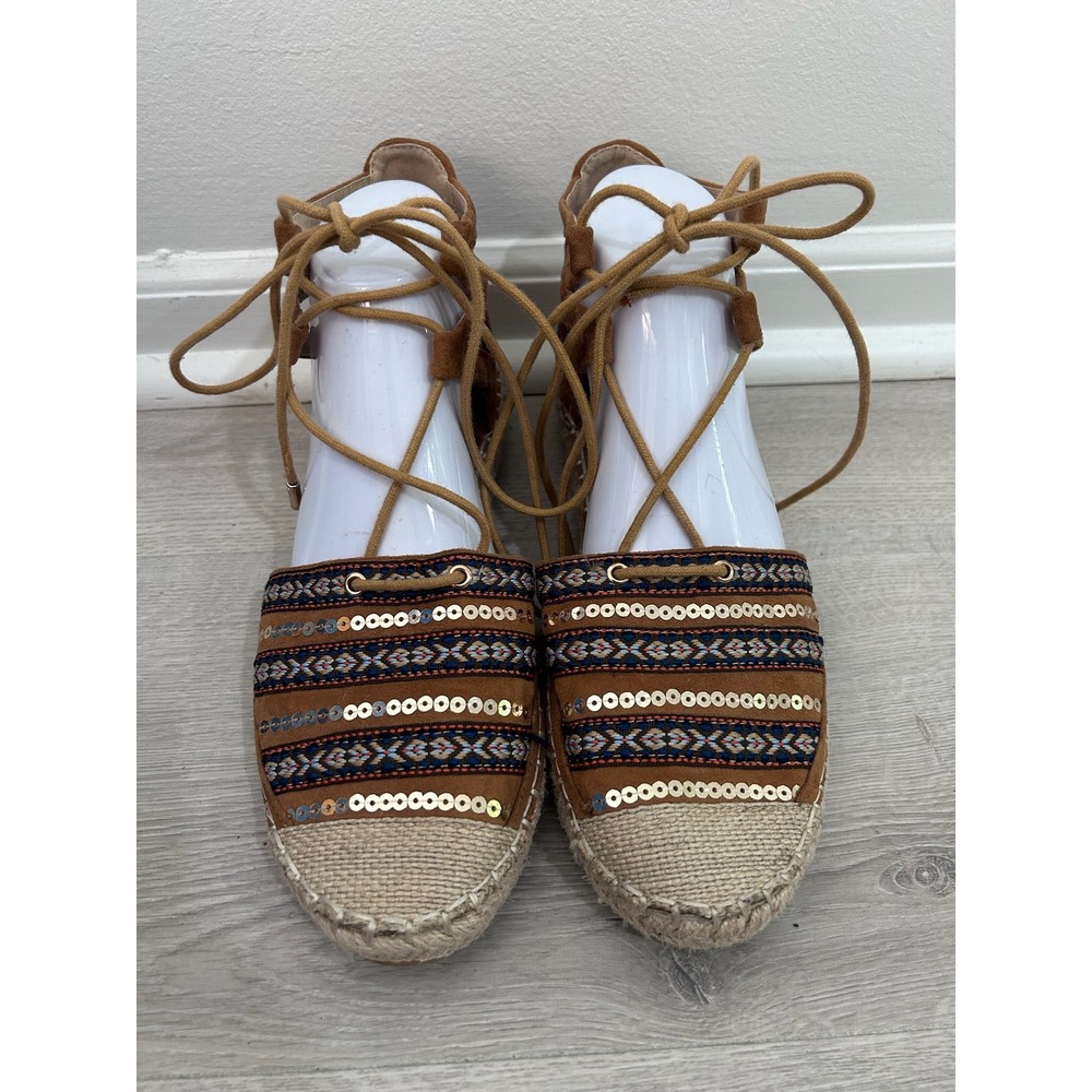 Patrizia Spring Step Sequin Embroidered Lace Up Espadrilles Sandals 40 Boho